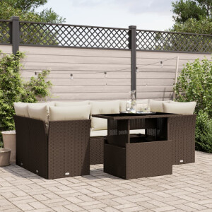 vidaXL 7-delige Loungeset met kussens poly rattan bruin