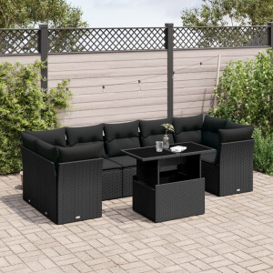 vidaXL 8-delige Loungeset met kussens poly rattan zwart
