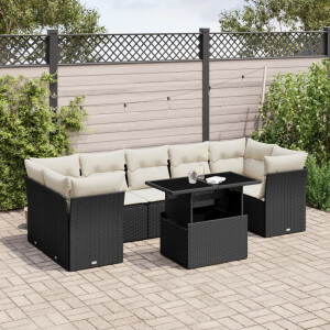 vidaXL 8-delige Loungeset met kussens poly rattan zwart