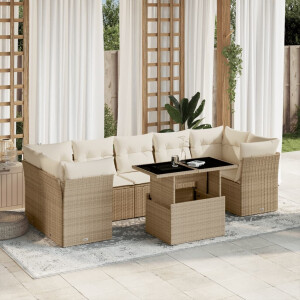 vidaXL 8-delige Loungeset met kussens poly rattan beige