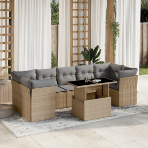 vidaXL 8-delige Loungeset met kussens poly rattan beige