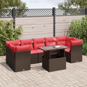 vidaXL 8-delige tuinbankset met kussens, bruin polyrotan