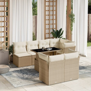 vidaXL 8-delige Loungeset met kussens poly rattan beige