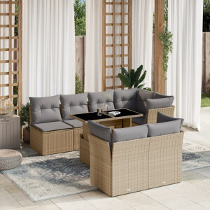 vidaXL 8-delige Loungeset met kussens poly rattan beige