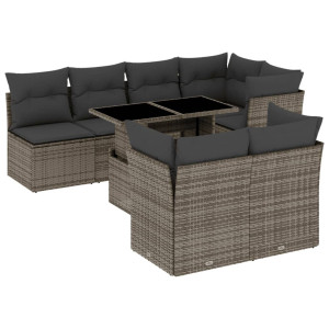 vidaXL 8-delige Loungeset met kussens poly rattan grijs