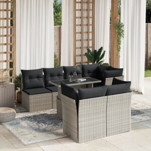 vidaXL 8-delige Loungeset met kussens poly rattan lichtgrijs