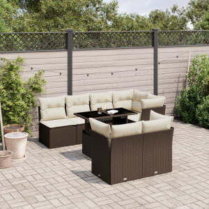 vidaXL 8-delige Loungeset met kussens poly rattan bruin