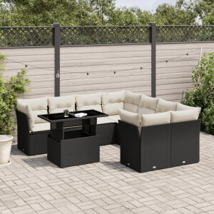 vidaXL 9-delige Loungeset met kussens poly rattan zwart