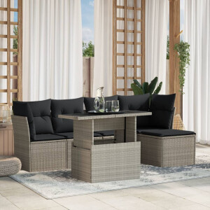 vidaXL 6-delige Loungeset met kussens poly rattan lichtgrijs