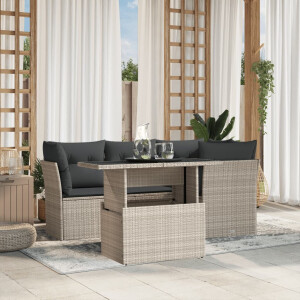vidaXL 5-delige Loungeset met kussens poly rattan lichtgrijs
