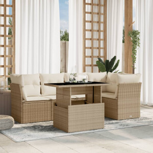 vidaXL 6-delige Loungeset met kussens poly rattan beige