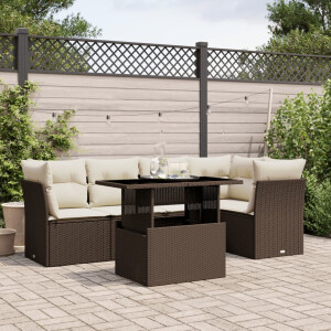 vidaXL 6-delige Loungeset met kussens poly rattan bruin