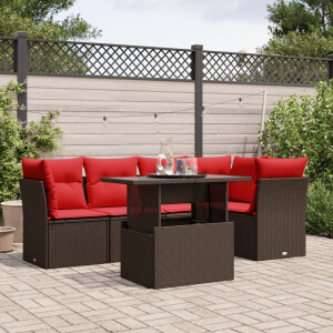 vidaXL 6-delige tuinbankset met kussens, bruin polyrotan