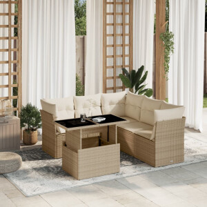 vidaXL 6-delige Loungeset met kussens poly rattan beige