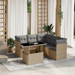 vidaXL 6-delige Loungeset met kussens poly rattan beige