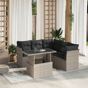 vidaXL 6-delige Loungeset met kussens poly rattan lichtgrijs