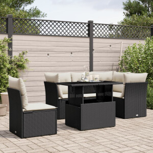 vidaXL 6-delige Loungeset met kussens poly rattan zwart