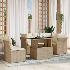 vidaXL 6-delige Loungeset met kussens poly rattan beige