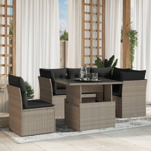 vidaXL 6-delige Loungeset met kussens poly rattan lichtgrijs