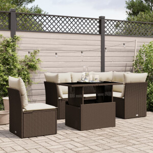 vidaXL 6-delige Loungeset met kussens poly rattan bruin