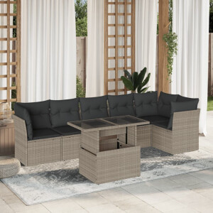 vidaXL 7-delige Loungeset met kussens poly rattan lichtgrijs