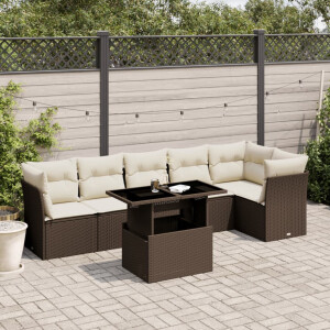 vidaXL 7-delige Loungeset met kussens poly rattan bruin