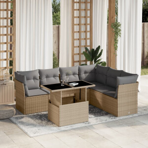 vidaXL 7-delige Loungeset met kussens poly rattan beige