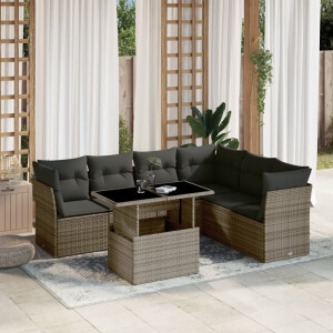 vidaXL 7-delige Loungeset met kussens poly rattan grijs
