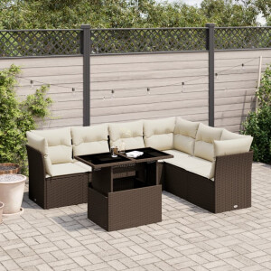 vidaXL 7-delige Loungeset met kussens poly rattan bruin