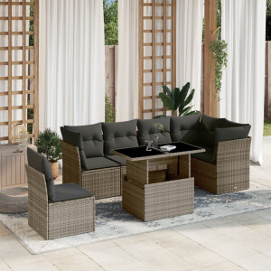vidaXL 7-delige Loungeset met kussens poly rattan grijs