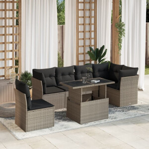vidaXL 7-delige Loungeset met kussens poly rattan lichtgrijs