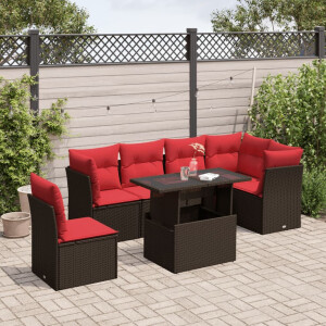 vidaXL 7-delige tuinbankset met kussens, bruin polyrotan