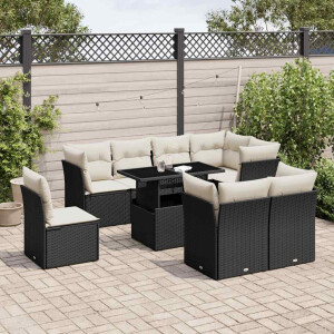 vidaXL 9-delige Loungeset met kussens poly rattan zwart