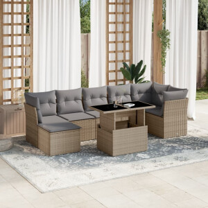 vidaXL 8-delige Loungeset met kussens poly rattan beige