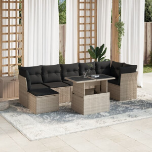 vidaXL 8-delige Loungeset met kussens poly rattan lichtgrijs