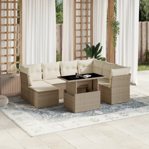 vidaXL 8-delige Loungeset met kussens poly rattan beige