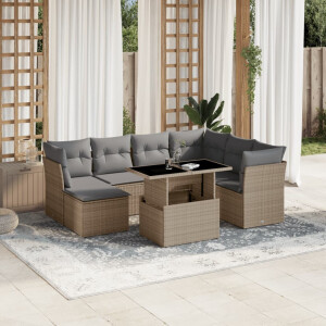 vidaXL 8-delige Loungeset met kussens poly rattan beige