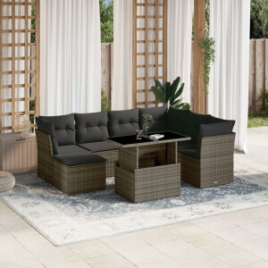 vidaXL 8-delige Loungeset met kussens poly rattan grijs