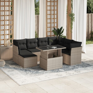 vidaXL 8-delige Loungeset met kussens poly rattan lichtgrijs