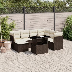 vidaXL 8-delige Loungeset met kussens poly rattan bruin