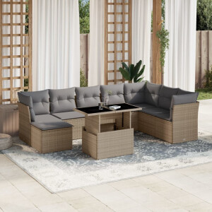vidaXL 9-delige Loungeset met kussens poly rattan beige
