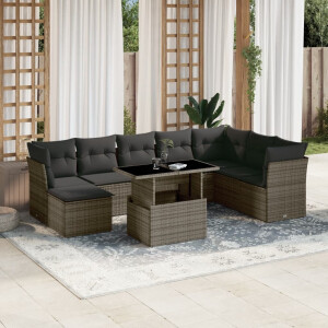 vidaXL 9-delige Loungeset met kussens poly rattan grijs