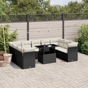 vidaXL 10-delige Loungeset met kussens poly rattan zwart