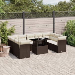 vidaXL 10-delige Loungeset met kussens poly rattan bruin