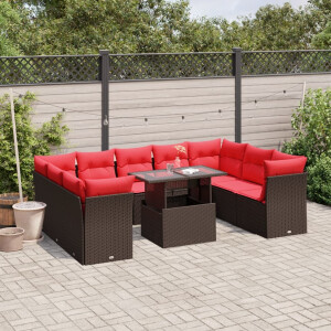 vidaXL 10-delige tuinbankset met kussens, bruin polyrotan