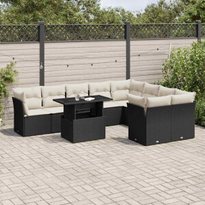 vidaXL 10-delige Loungeset met kussens poly rattan zwart