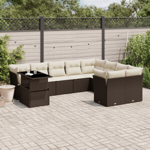 vidaXL 10-delige Loungeset met kussens poly rattan bruin
