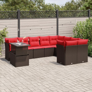 vidaXL 10-delige tuinbankset met kussens, bruin polyrotan
