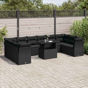 vidaXL 11-delige Loungeset met kussens poly rattan zwart
