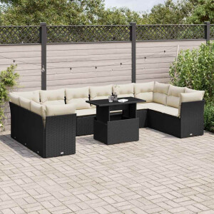 vidaXL 11-delige Loungeset met kussens poly rattan zwart